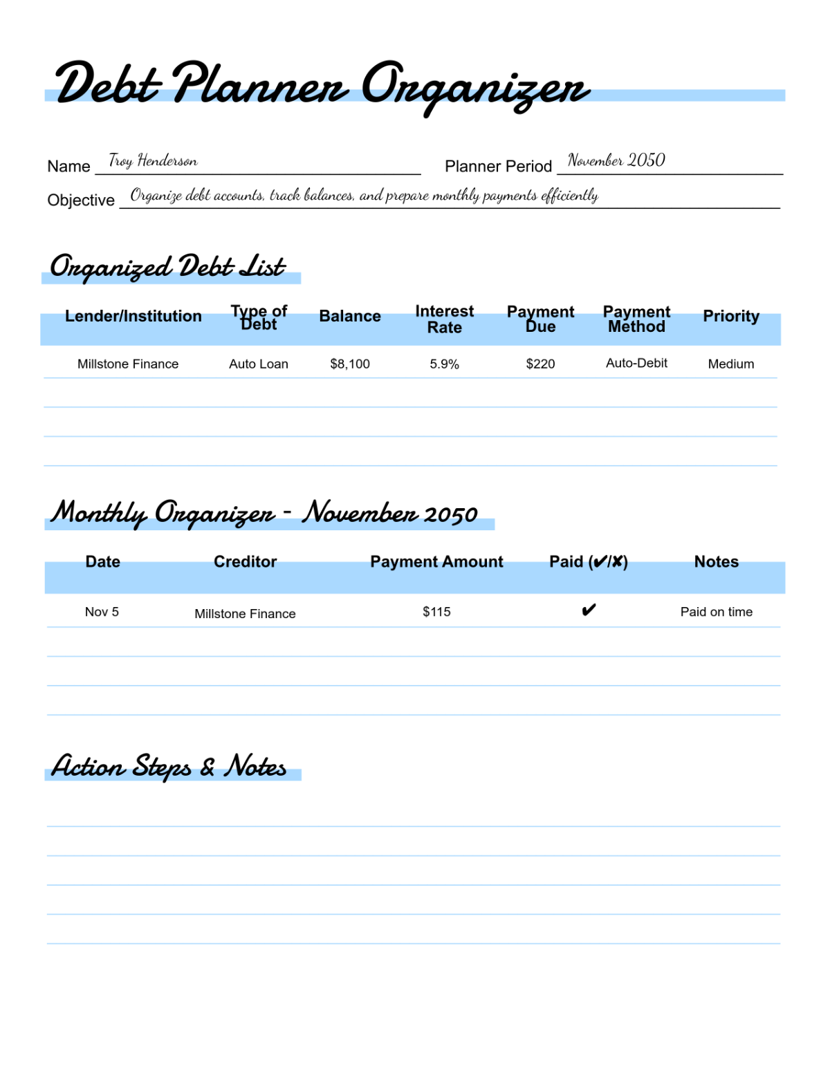 Free Debt Planner Organizer Template to Edit Online