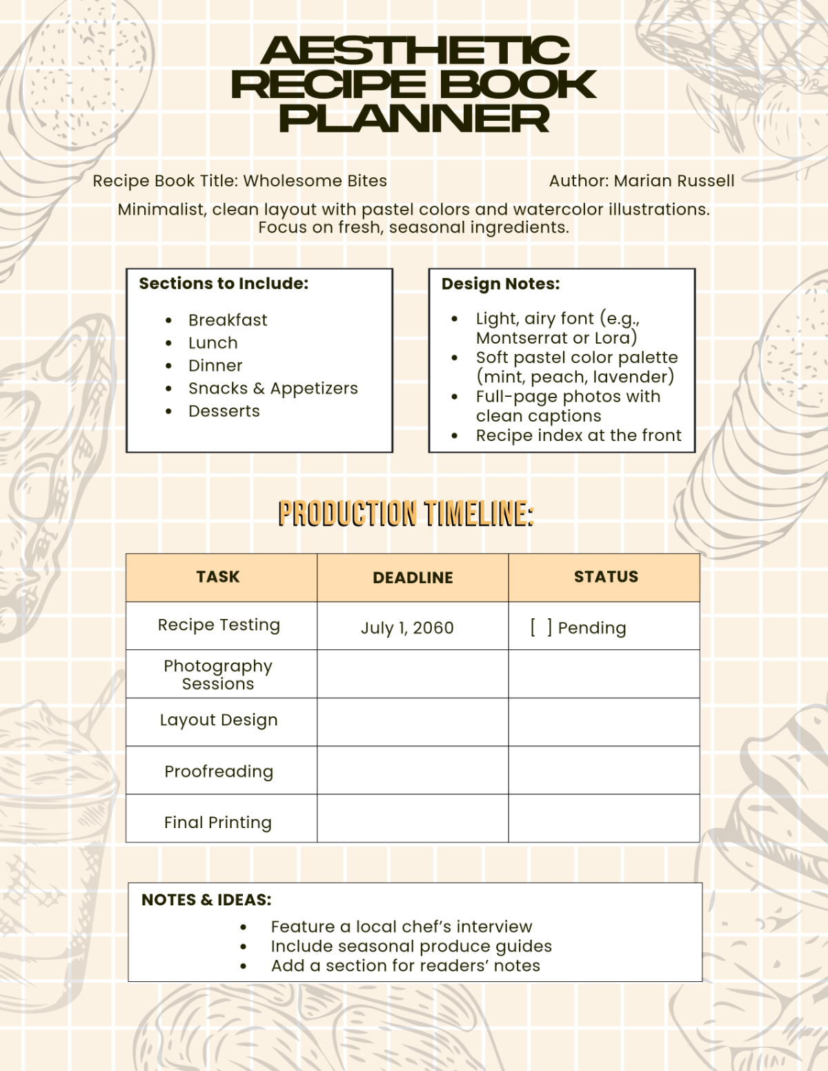 Free Aesthetic Recipe Book Planner Template