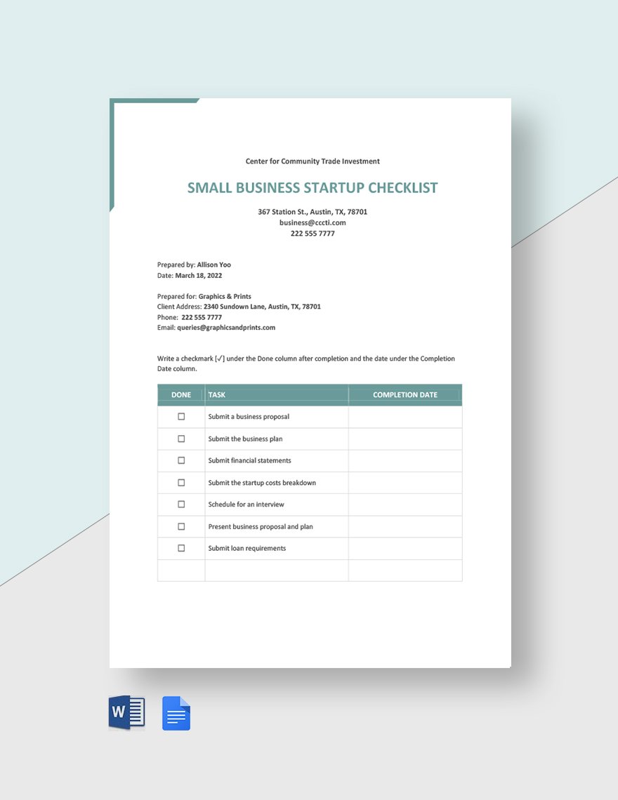 Small Business Startup Checklist Template