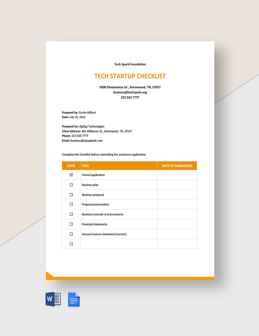 Tech Startup Checklist Template in Word, Google Docs - Download | Template.net