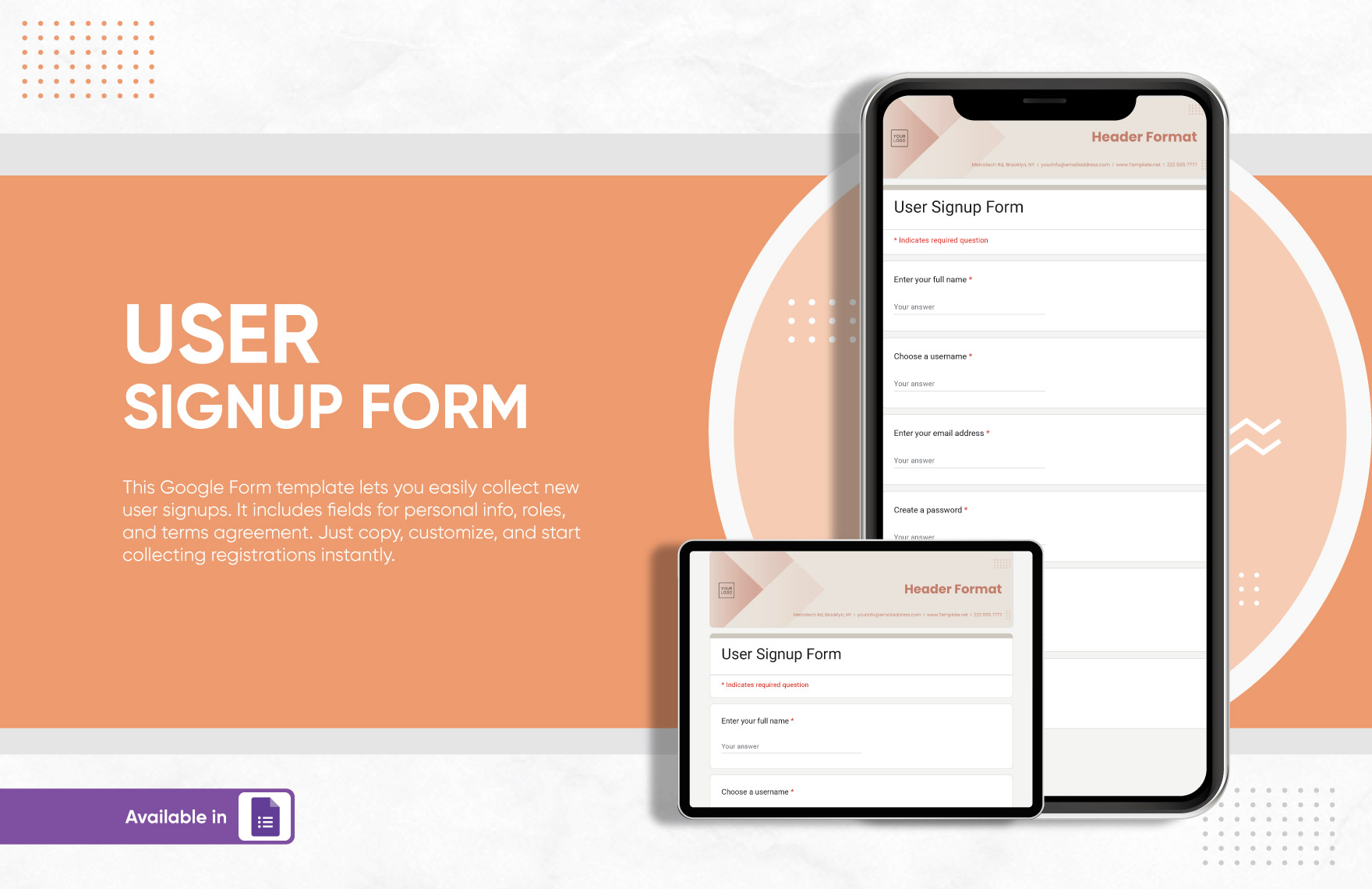 User Signup Form Template in Google Forms to Download