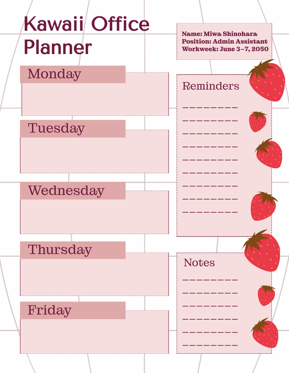 Free Kawaii Office Planner Template