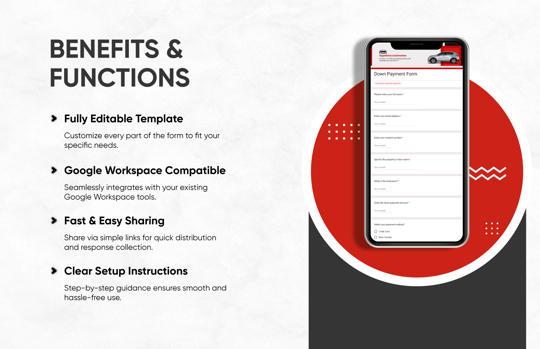 Down Payment Form Template