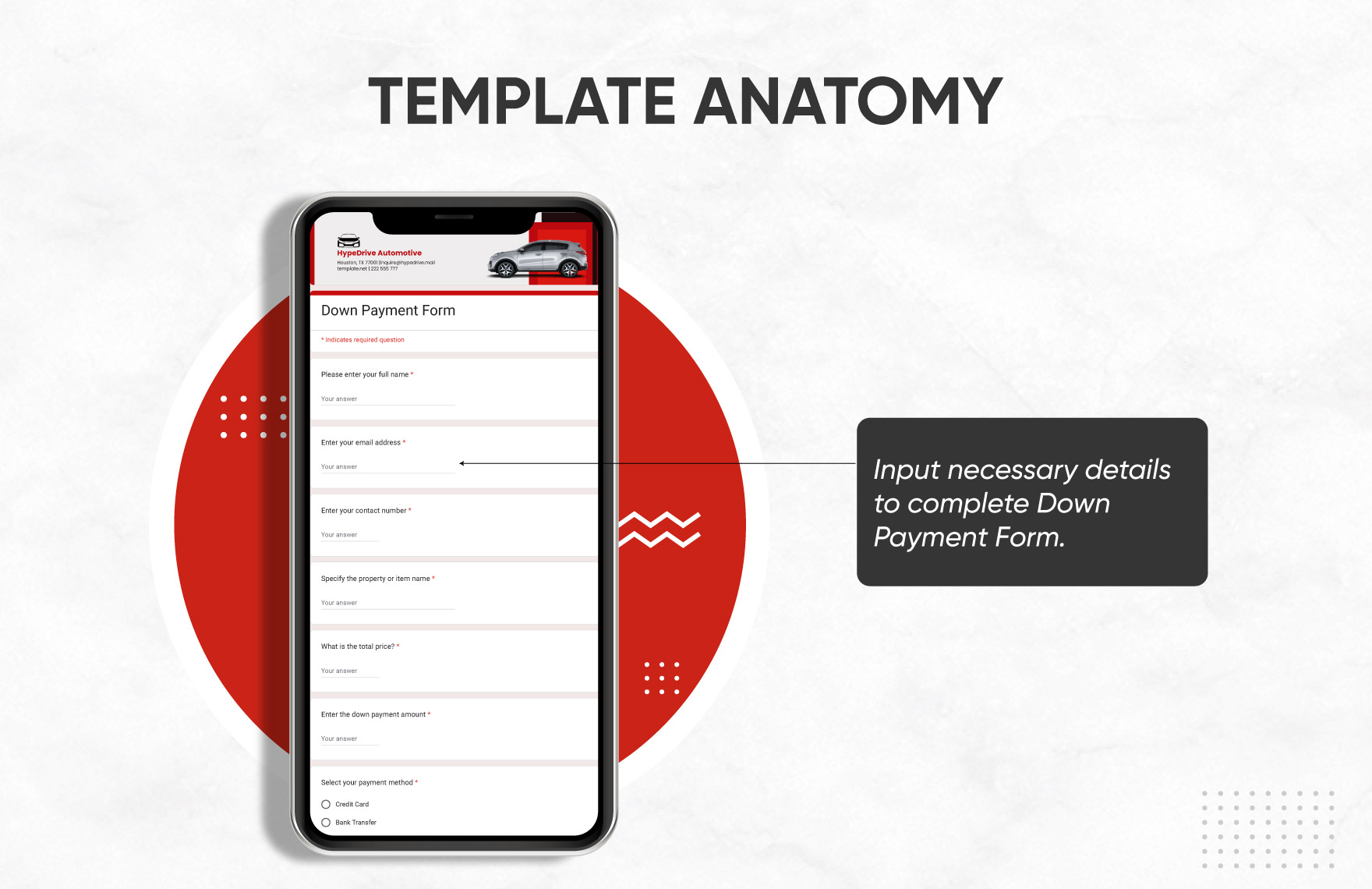 Down Payment Form Template