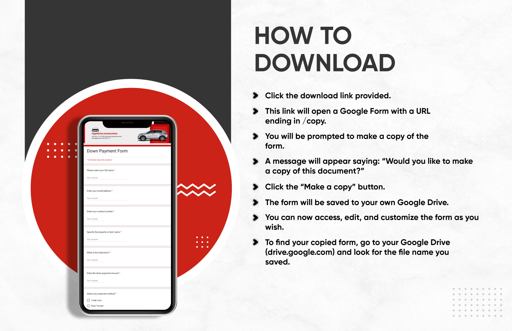 Down Payment Form Template