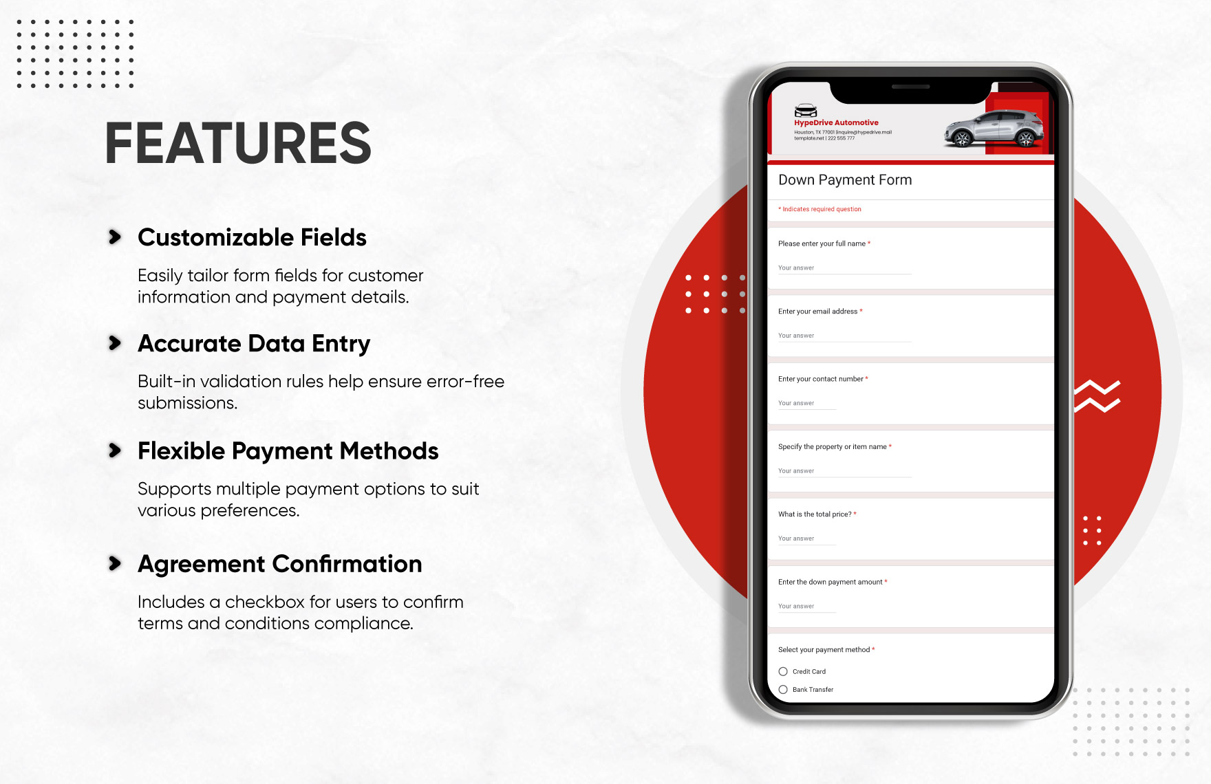 Down Payment Form Template