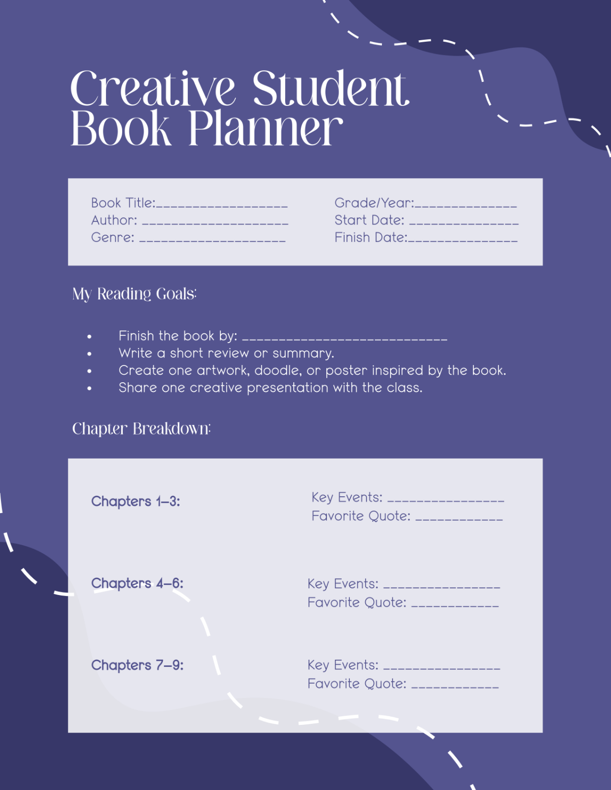 Free Creative Student Book Planner Template to Edit Online