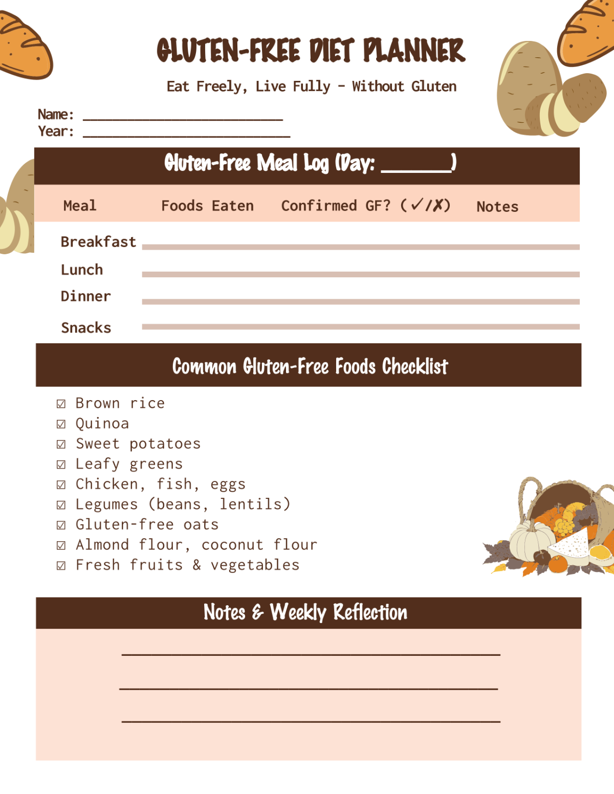 Gluten-Free Diet Planner Template