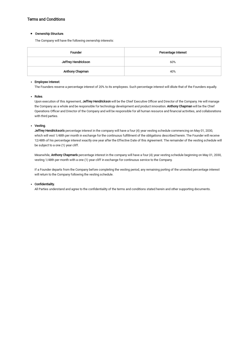 Startup Founders Agreement Template - Google Docs, Word, PDF Regarding startup founders agreement template