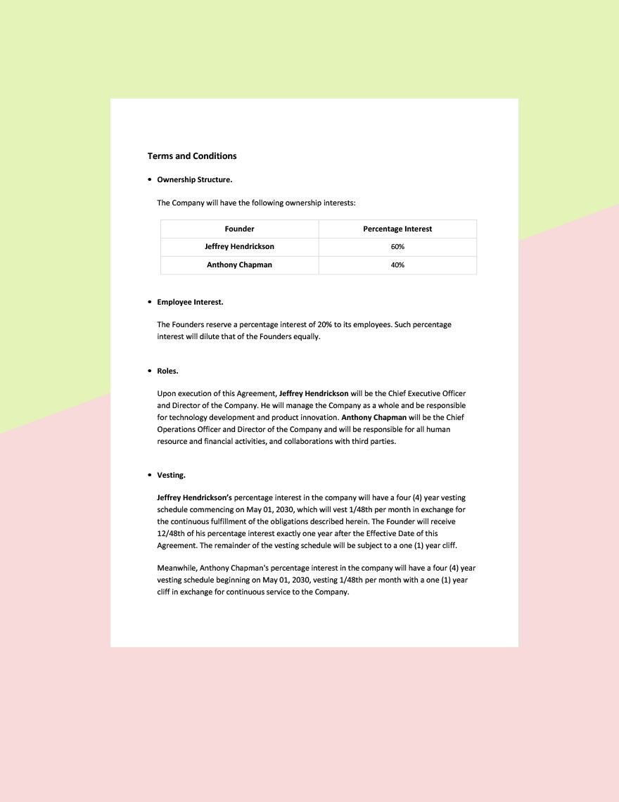 Startup Founders Agreement Template Download in Word, Google Docs