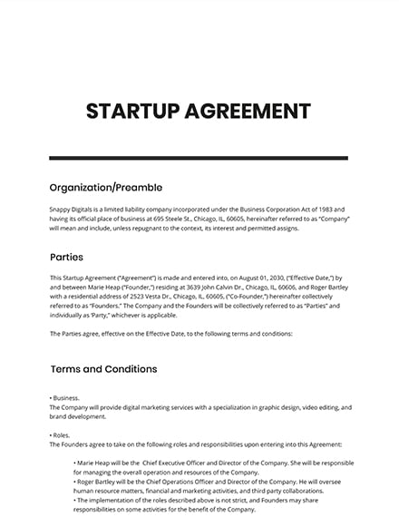 13  Startup Agreement Templates Free Downloads Template net