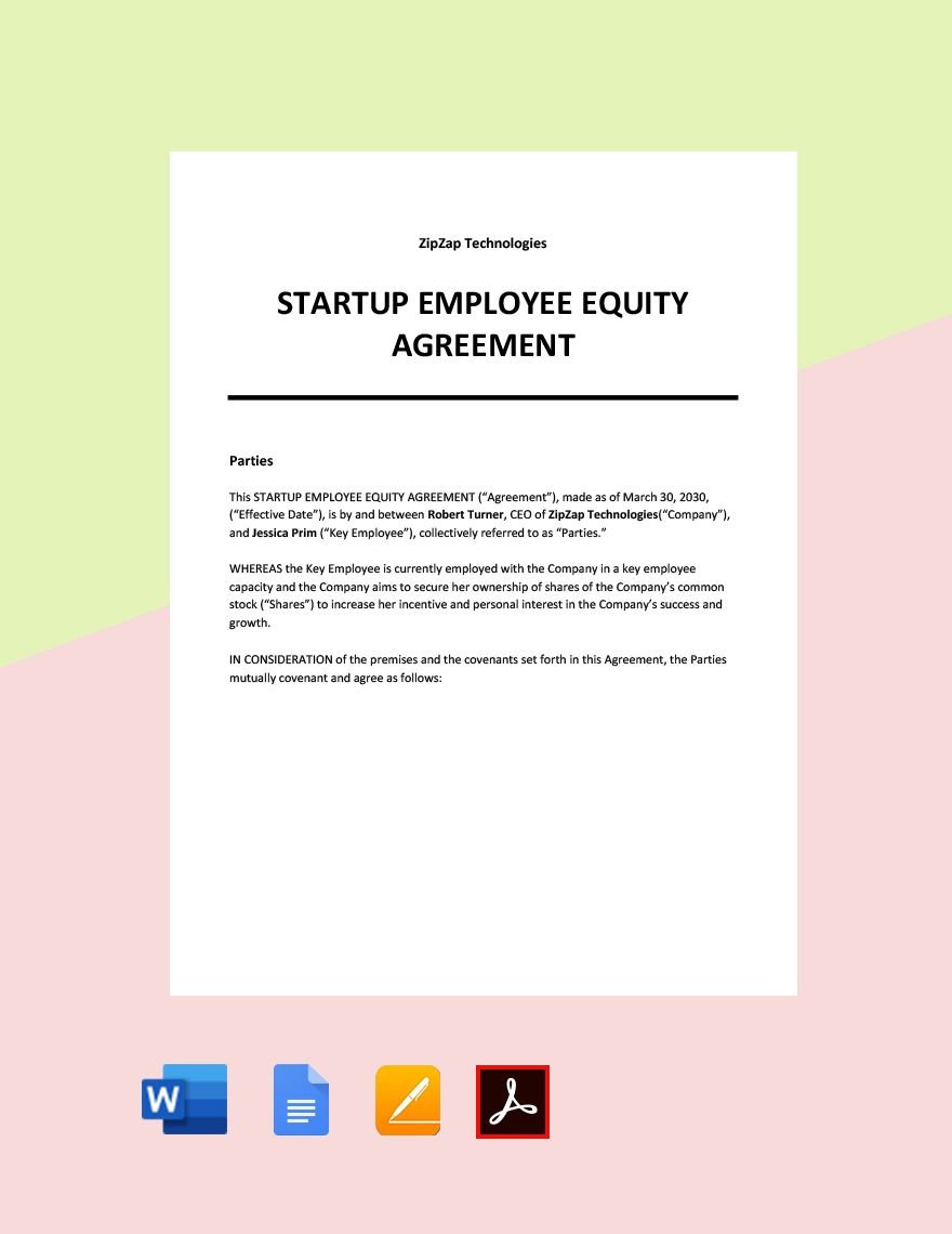 Startup Employee Equity Agreement Template