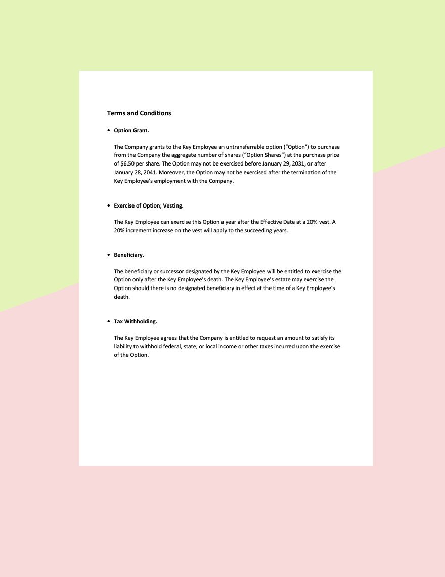 Startup Employee Equity Agreement Template in Google Docs Word PDF