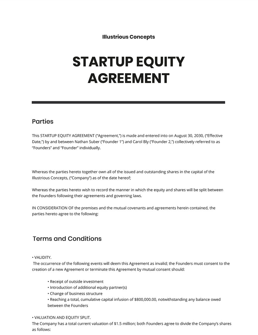 Equity Agreement Templates Documents, Design, Free, Download
