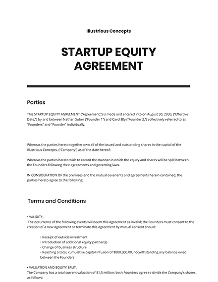 Startup Equity Agreement Template Google Docs Word PDF Template net