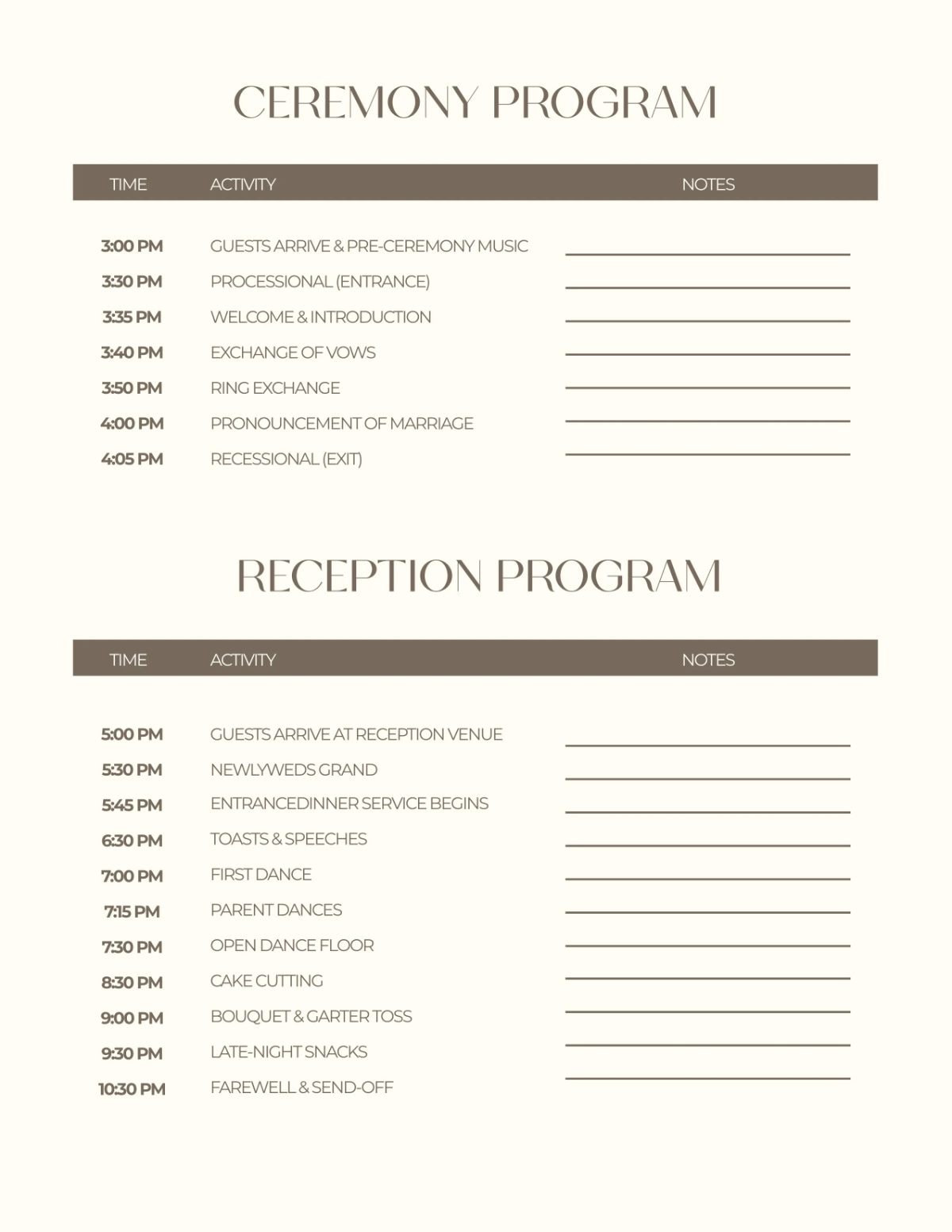 Free Wedding Program Planner Template to Edit Online