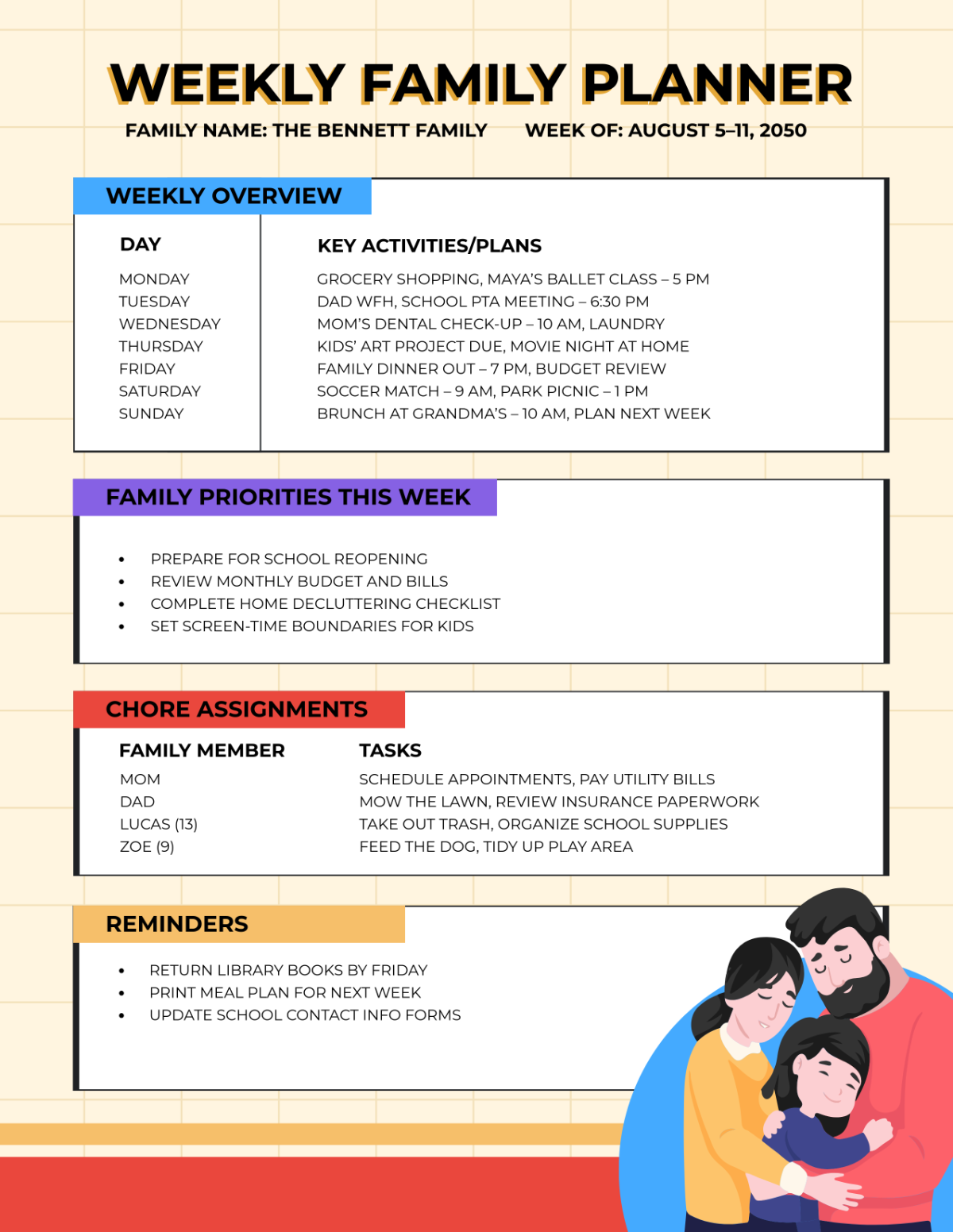 Free Weekly Family Planner Template