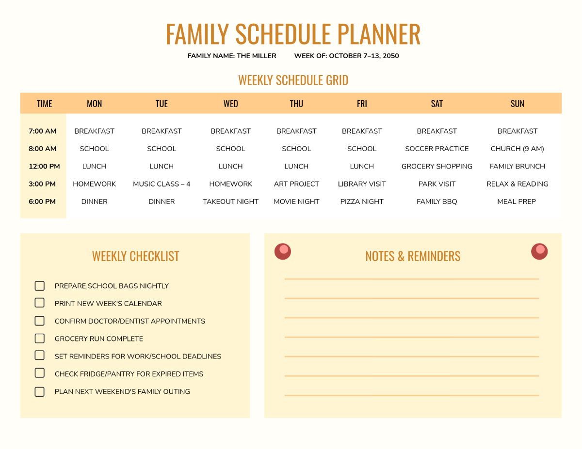Free Family Schedule Planner Template