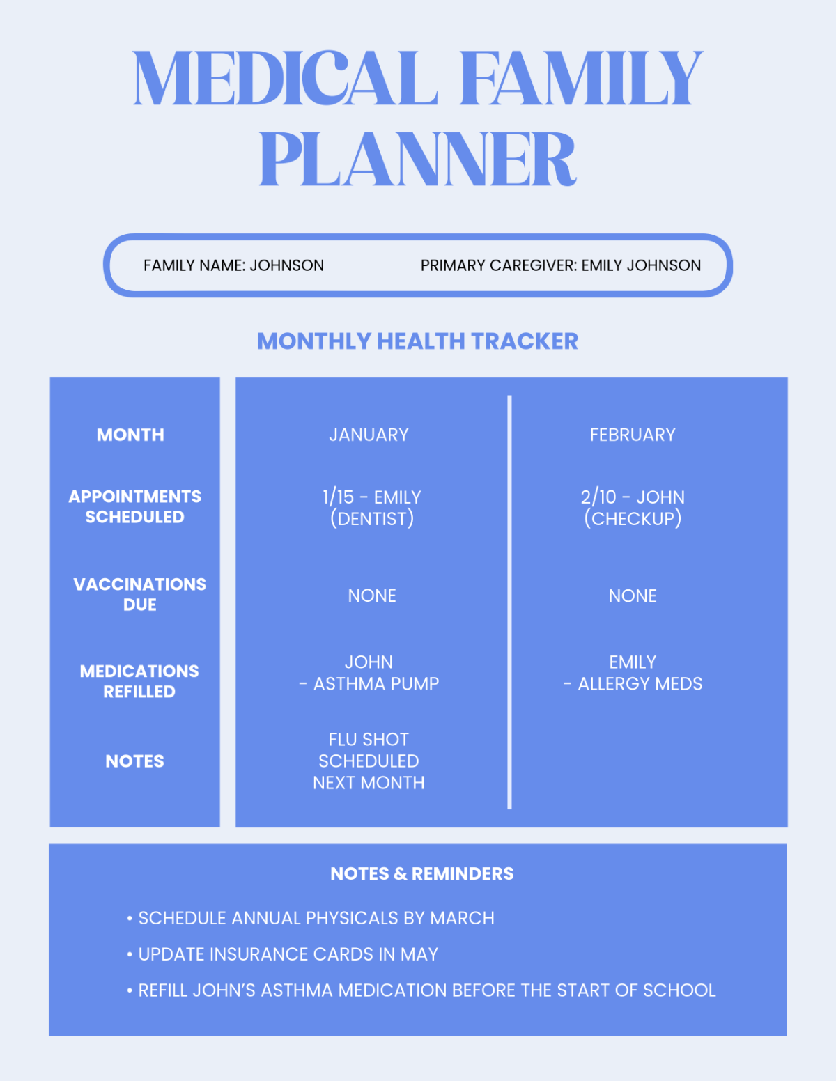 Free Blue Medical Family Planner Template
