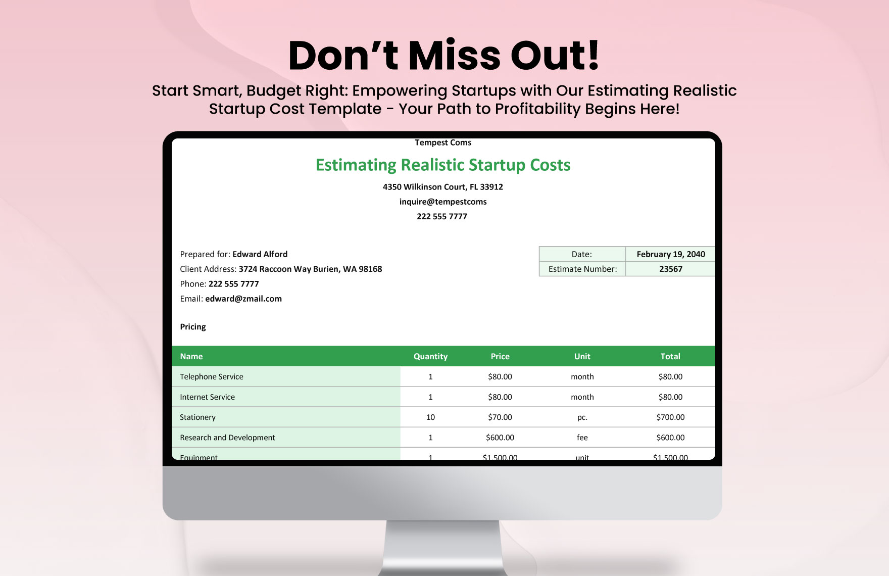 Estimating Realistic Startup Costs Template
