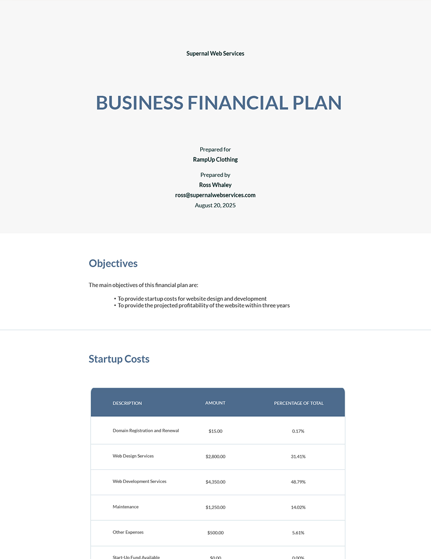 Business Plan Startup Costs Template - Google Docs, Word, Apple Pages ...