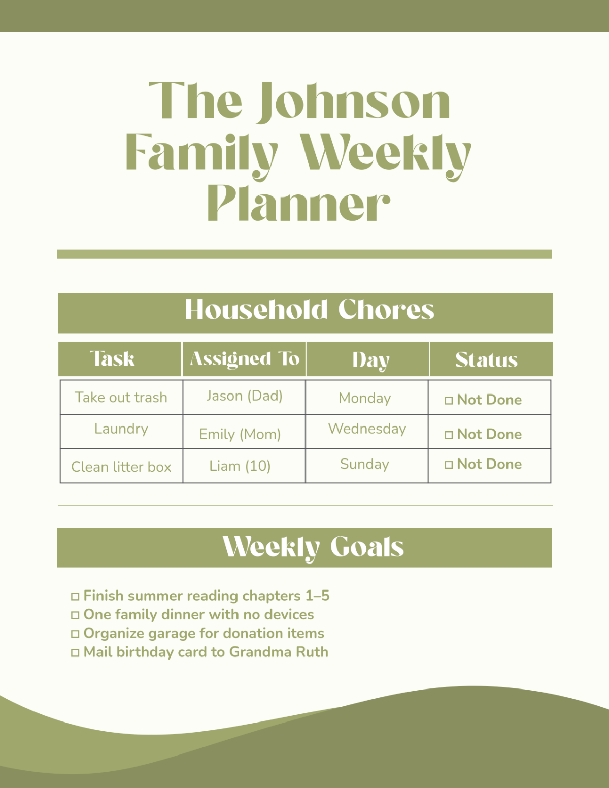 Free Color-Coded Family Planner Template