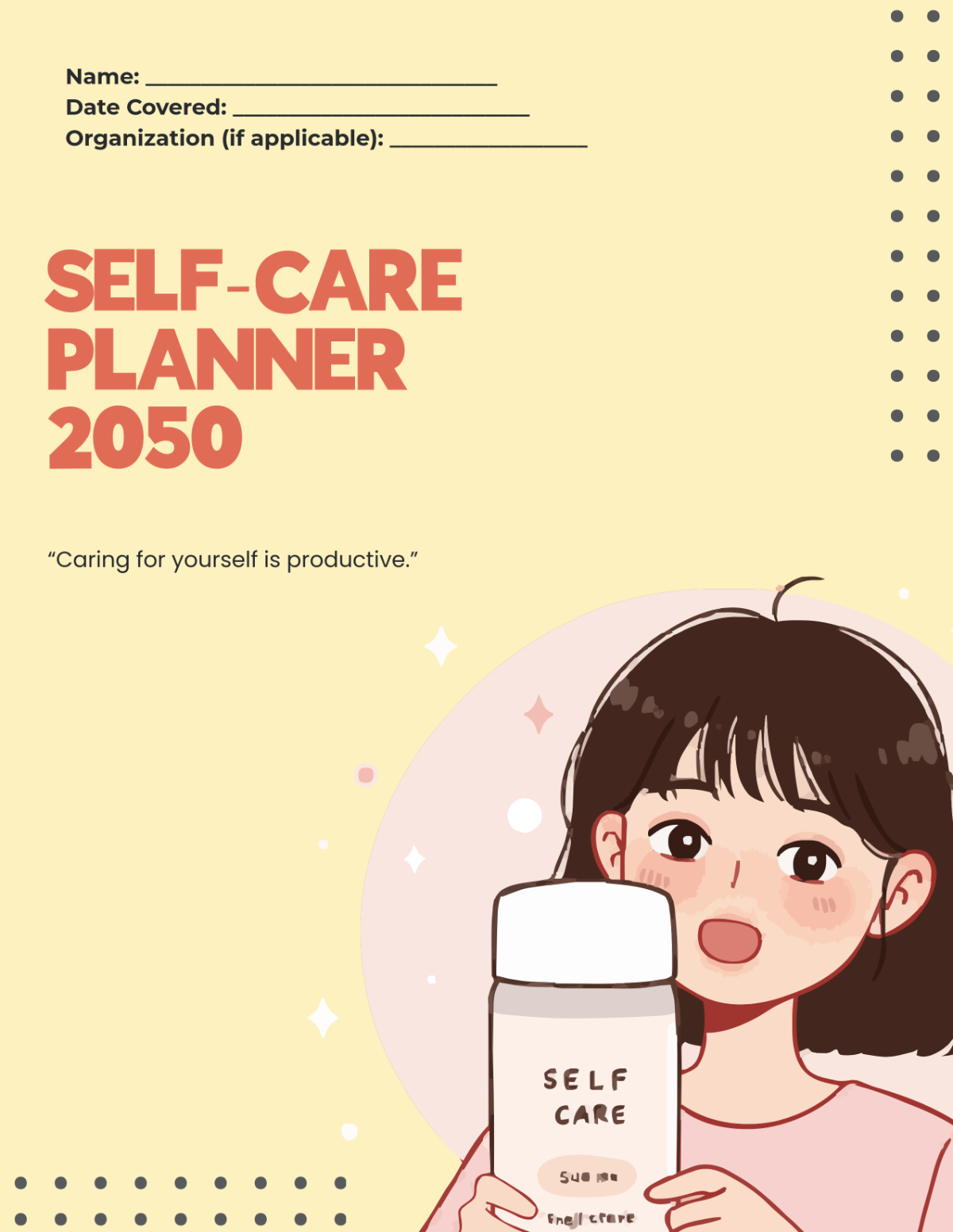 Free Blank Self-Care Planner Cover Template to Edit Online