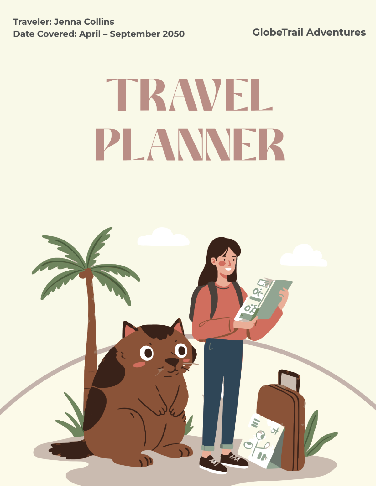 Free Cream Travel Planner Cover Template to Edit Online