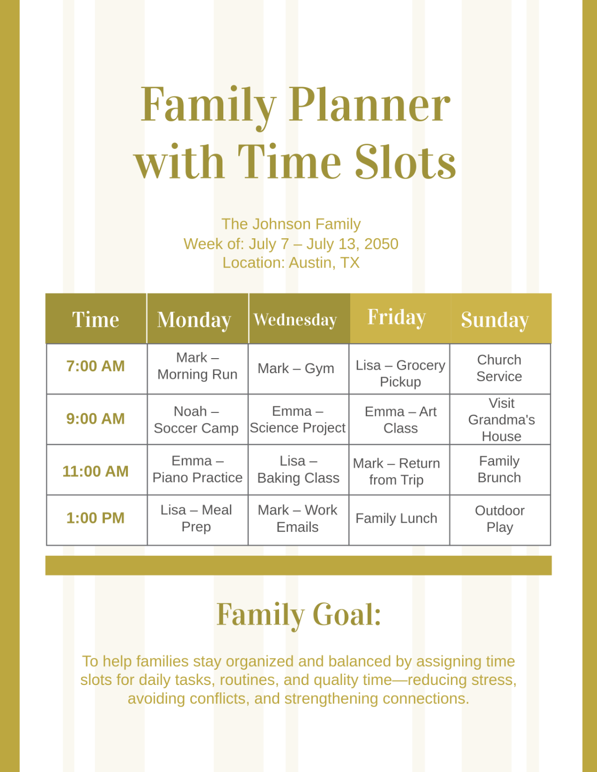 Free Family Planner with Time Slots Template