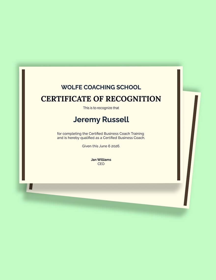 Business Coaching Certification Template in Word, Google Docs, Apple Pages, Publisher