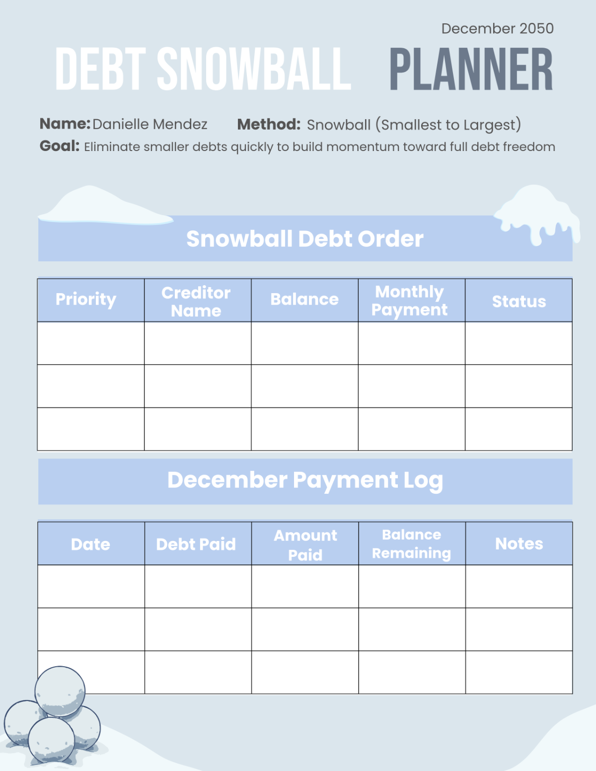 Free Debt Snowball Planner Template to Edit Online