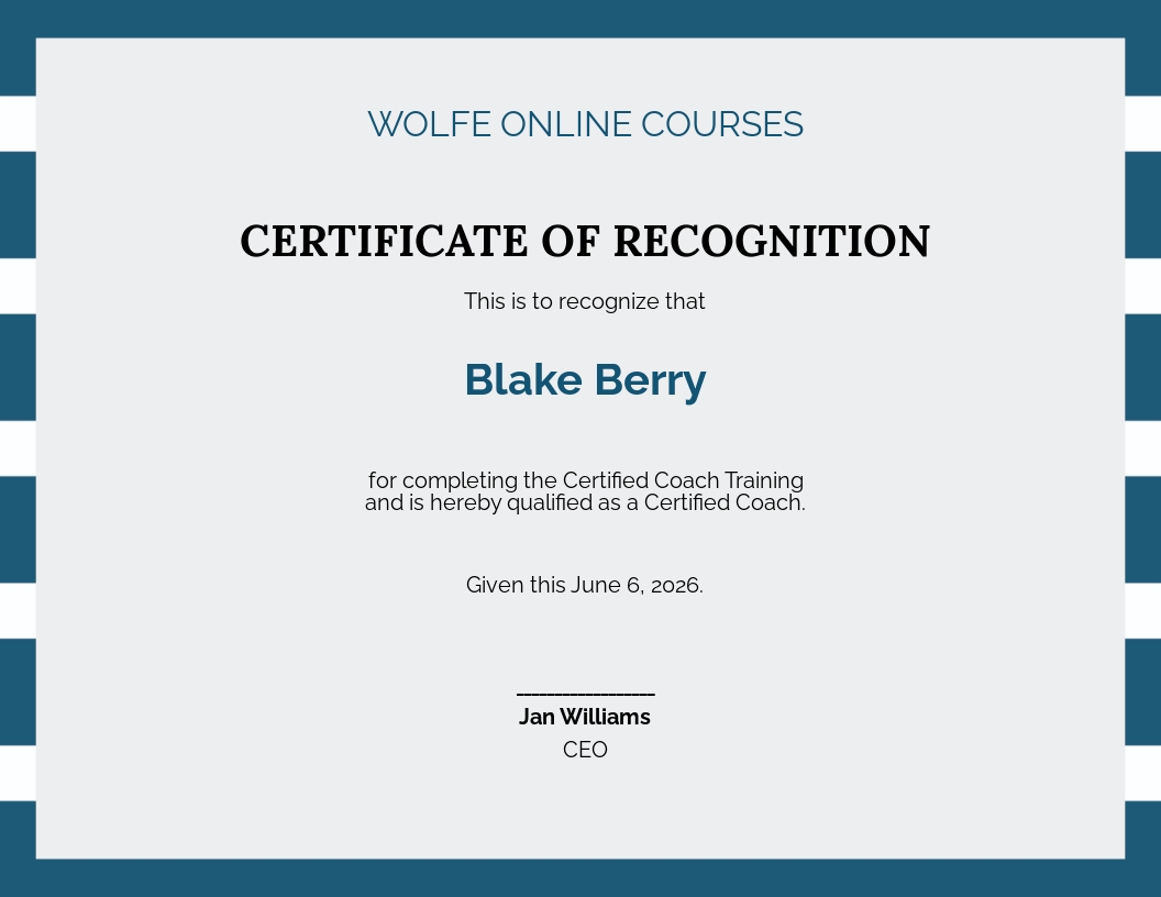 Professional Certification of Appreciation Template in Word Outlook