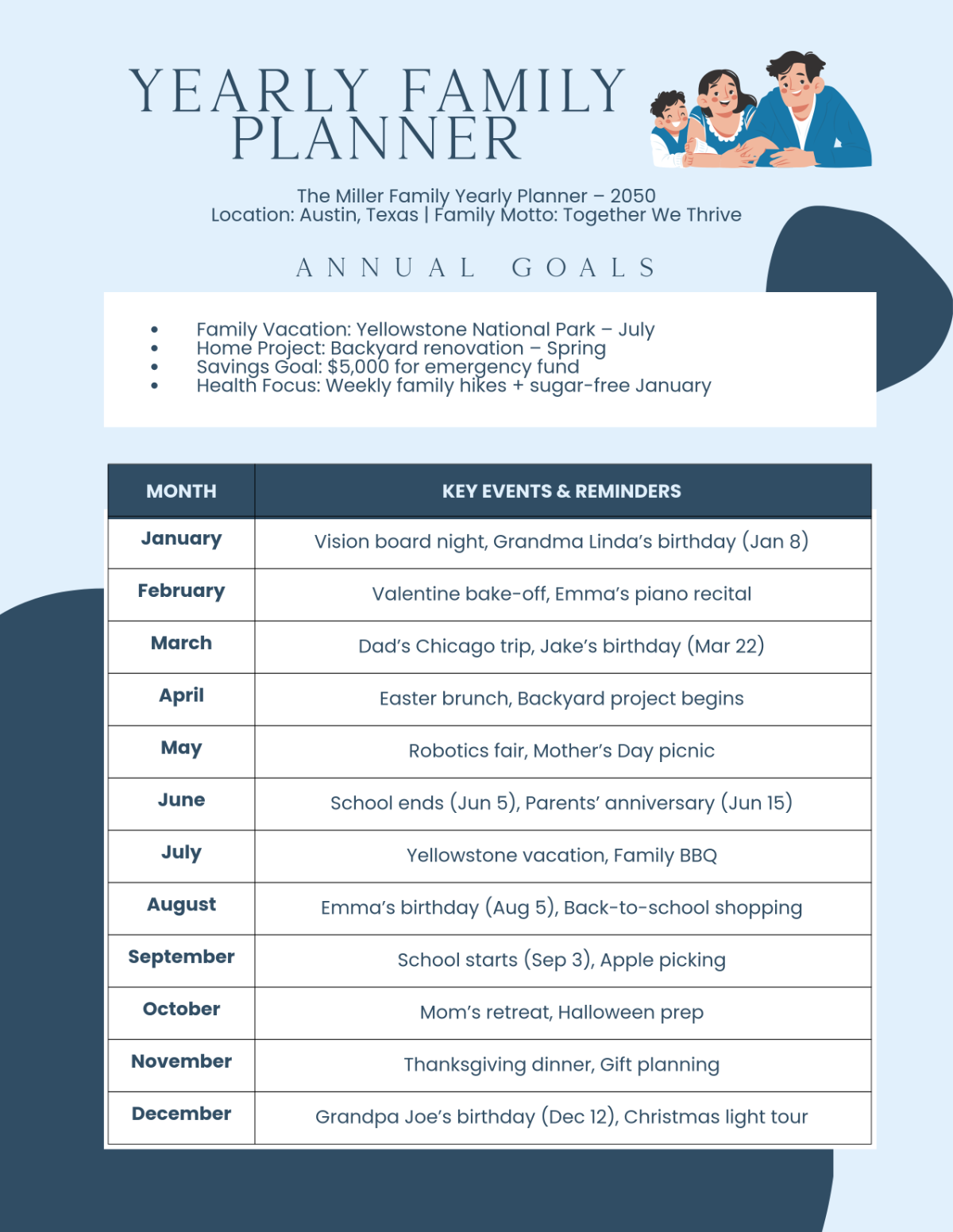 Free Yearly Family Planner Template