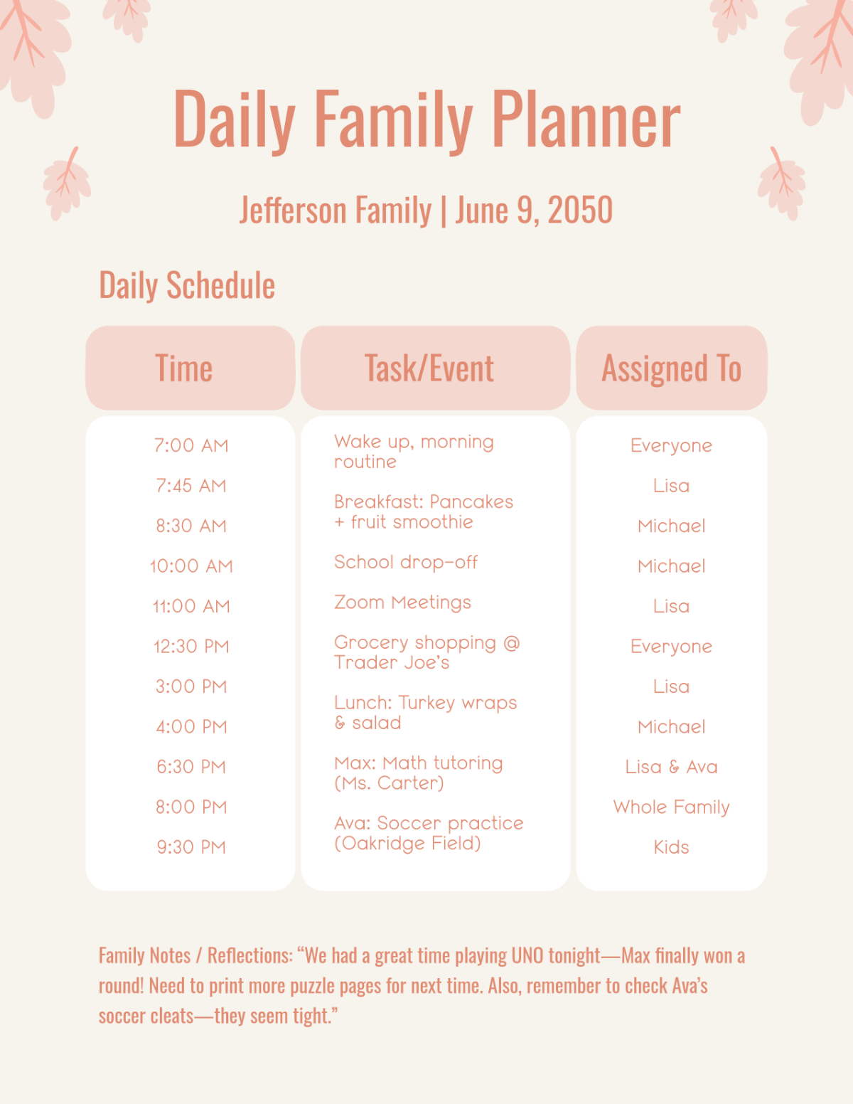 Free Daily Family Planner Template to Edit Online