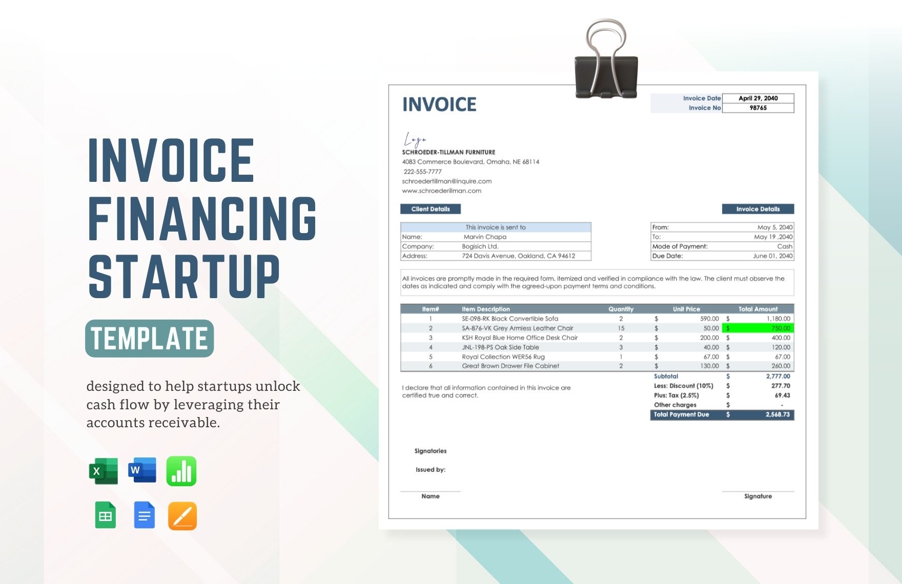 Free Invoice Financing Startup Template in Word, Google Docs, Excel, Google Sheets, PSD, Apple Pages