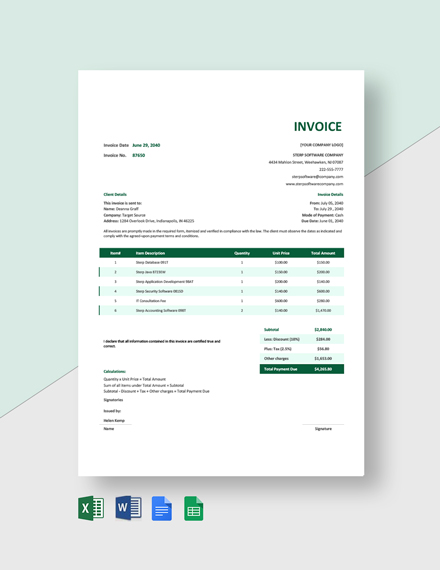 Software Incoice Pdf Software Startup Invoice Template