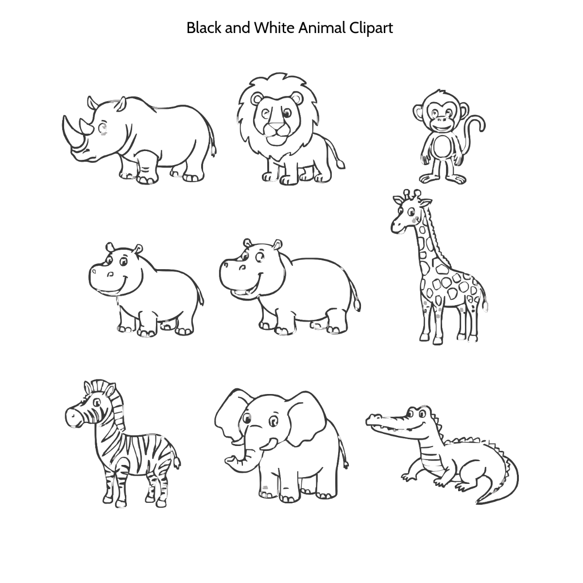 Free Black and White Animal Clipart Template