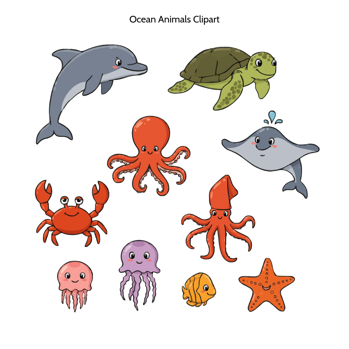 Free Ocean Animals Clipart Template