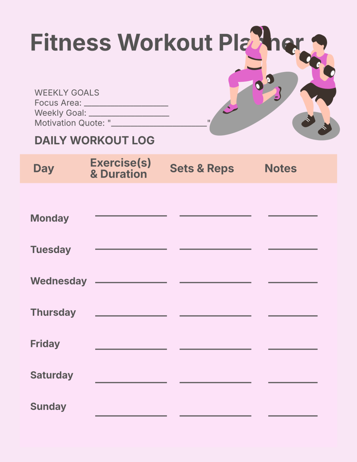Free Fitness Workout Planner Template