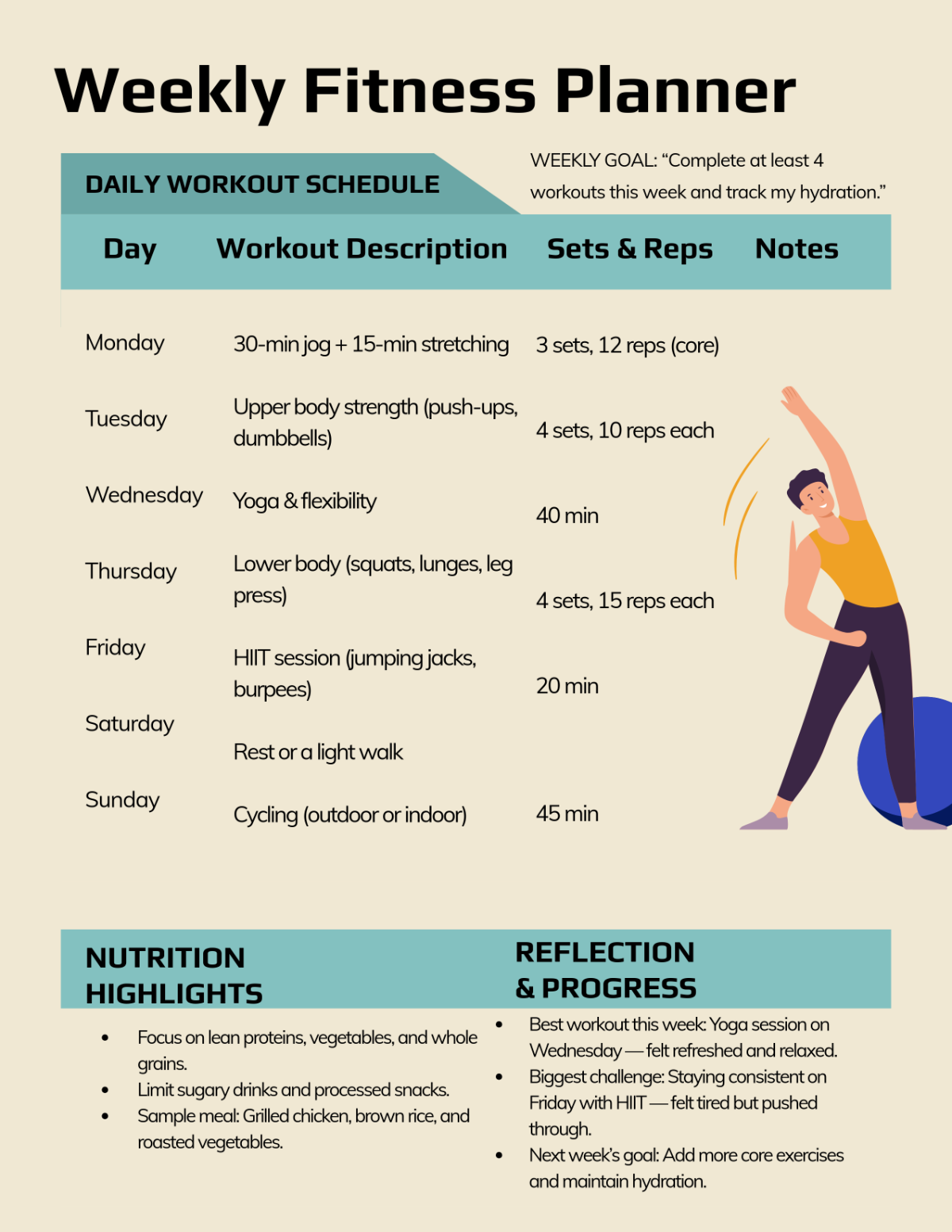 Free Weekly Fitness Planner Template