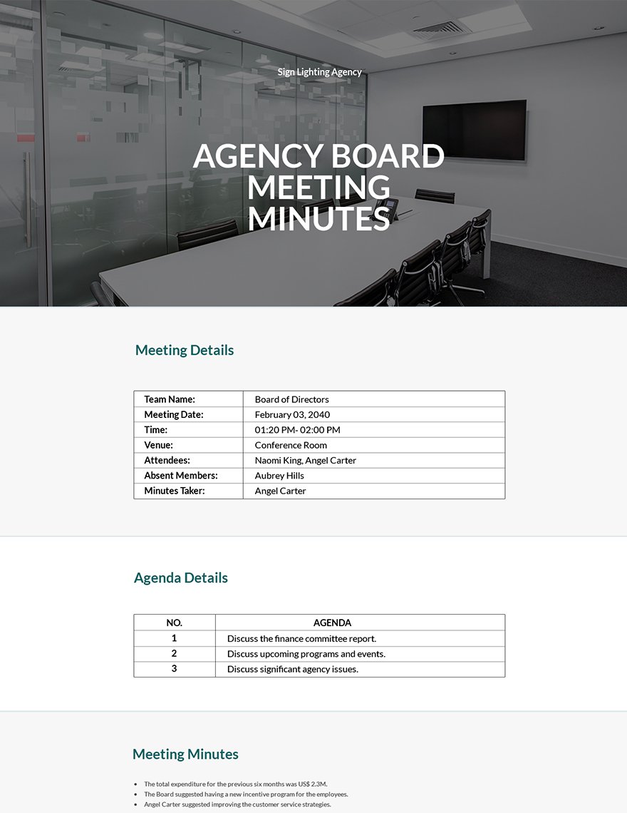 Agency Board Meeting Minutes Template
