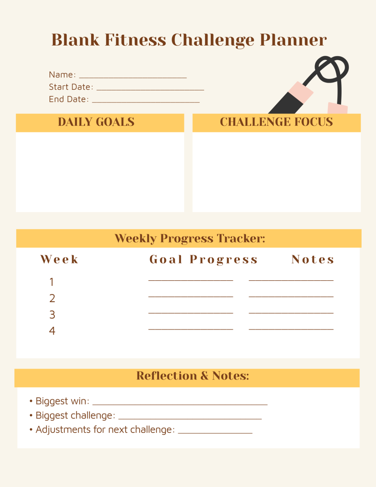 Free Blank Fitness Challenge Planner Template