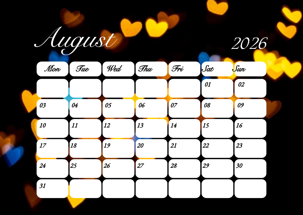 Free Heart Bokeh August 2026 Calendar Template to Edit Online