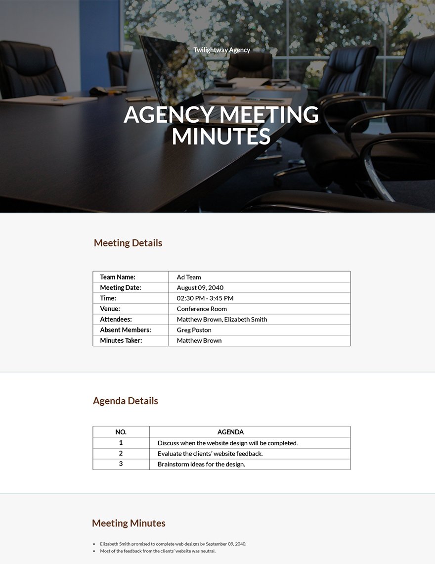 Agency Meeting Minutes Sample Template