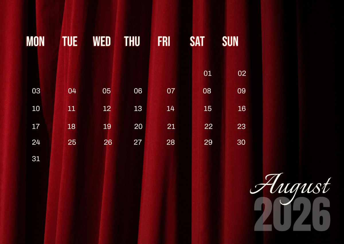 Free Creative  Luxury August 2026 Calendar Template
