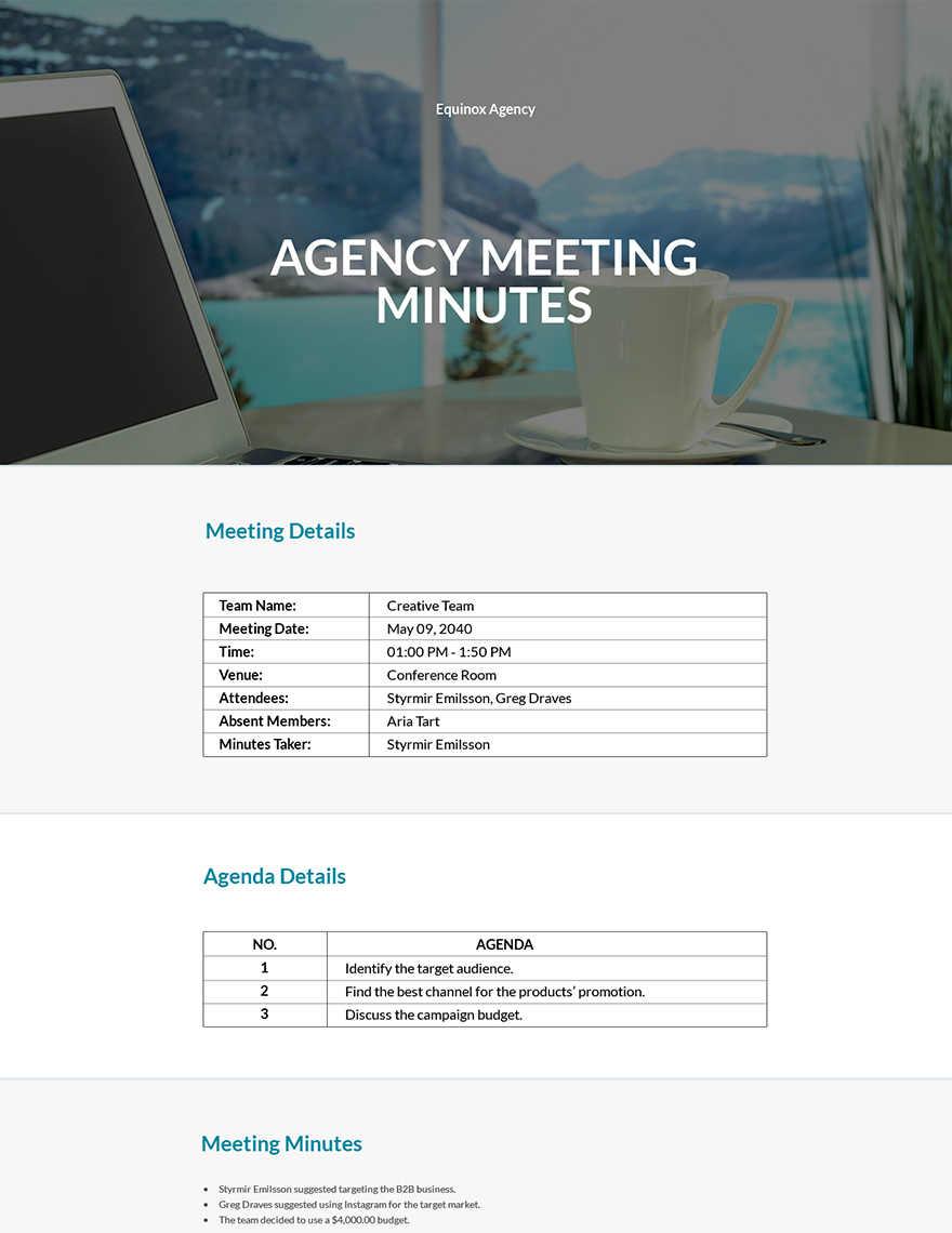 Free Simple Agency Meeting Minutes Template in Word, Google Docs, Apple Pages