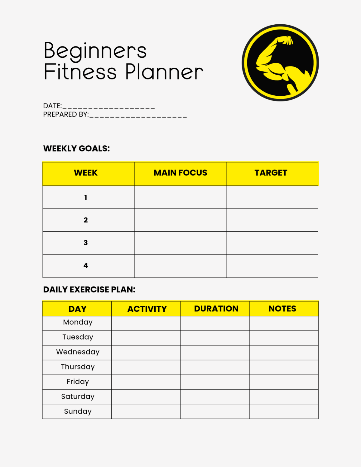 Free Beginners Fitness Planner Template