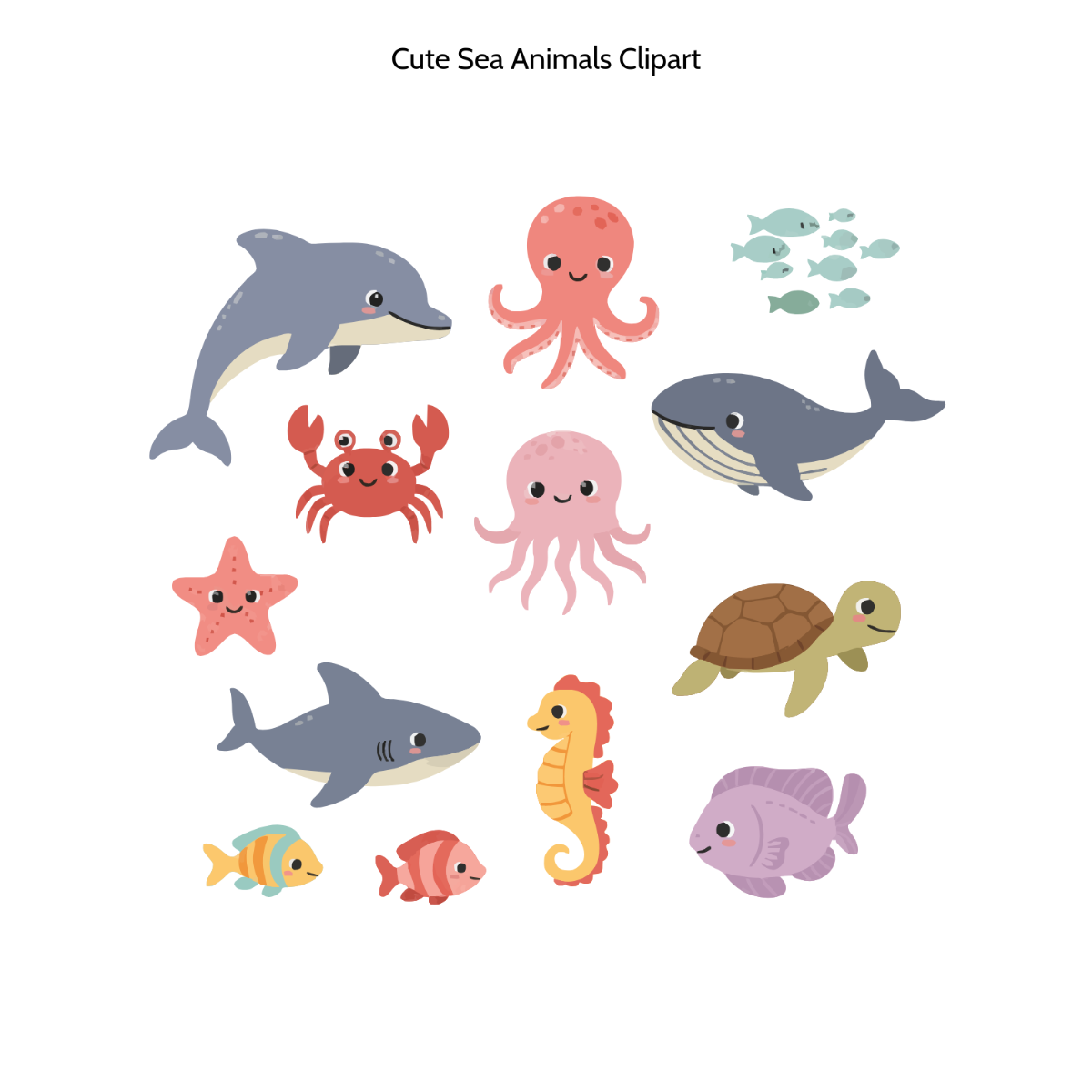 Free Cute Sea Animals Clipart Template