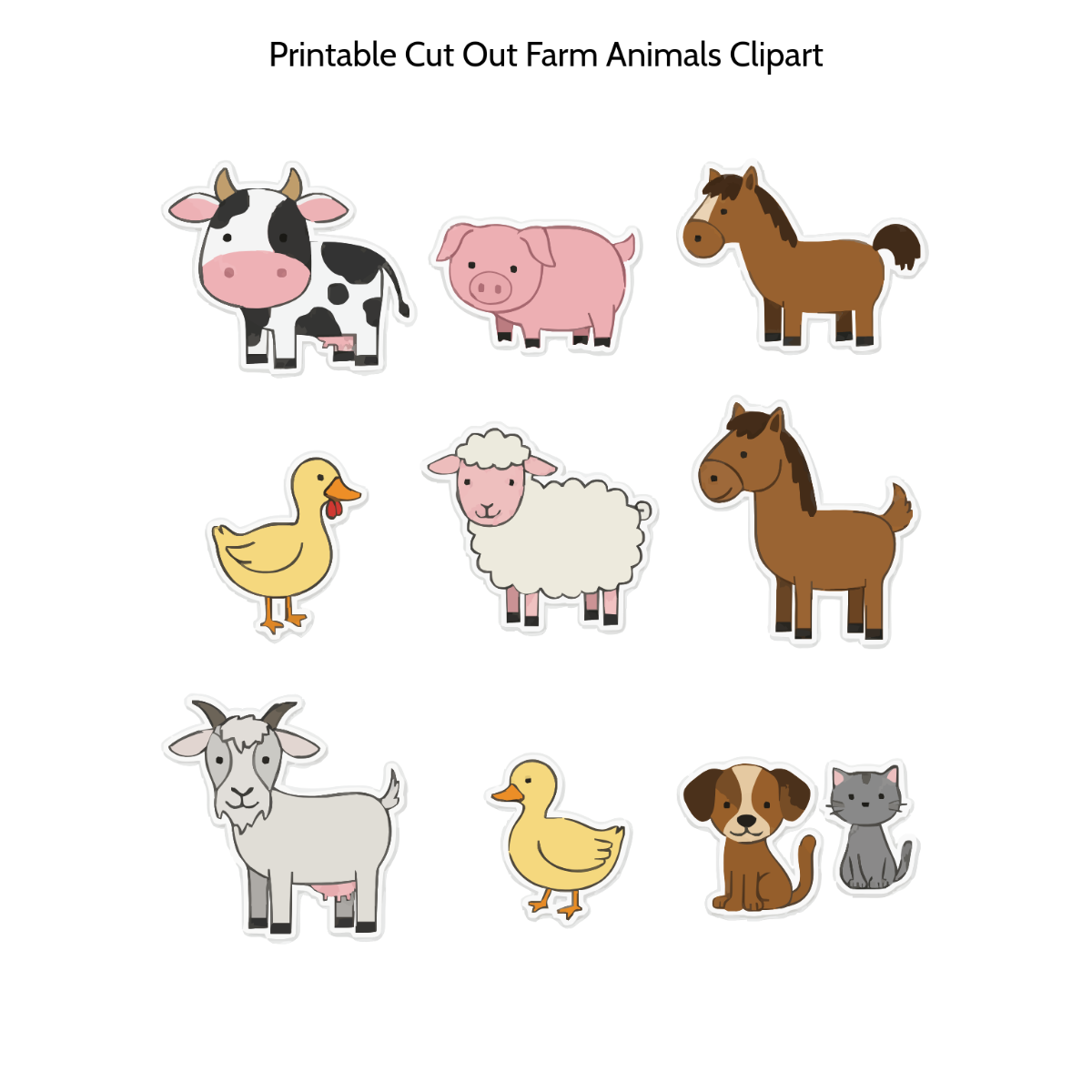 Free Printable Cut Out Farm Animals Clipart Template