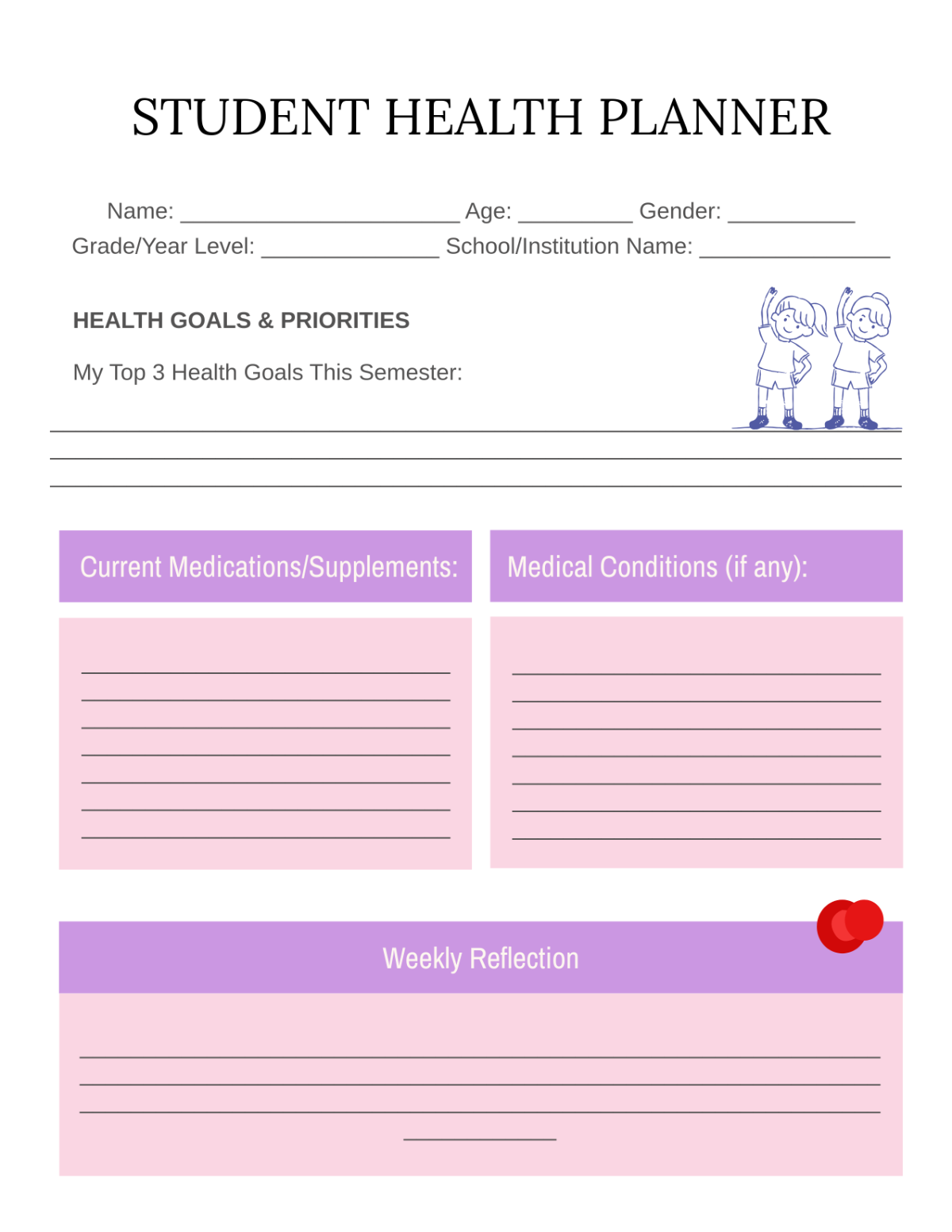 Free Student Health Planner Template